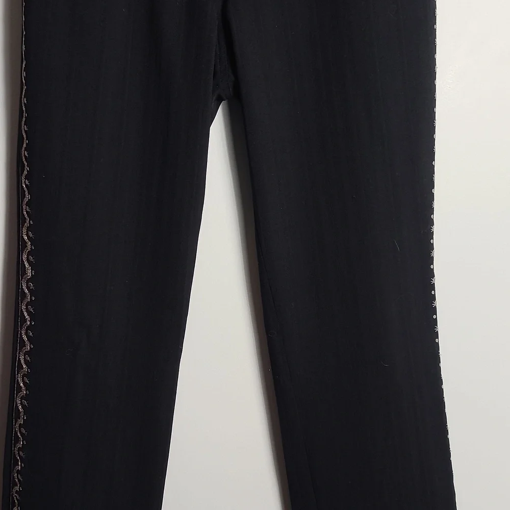 NICOLE MILLER Collection Wool Embroidered Pants in Black Size Small